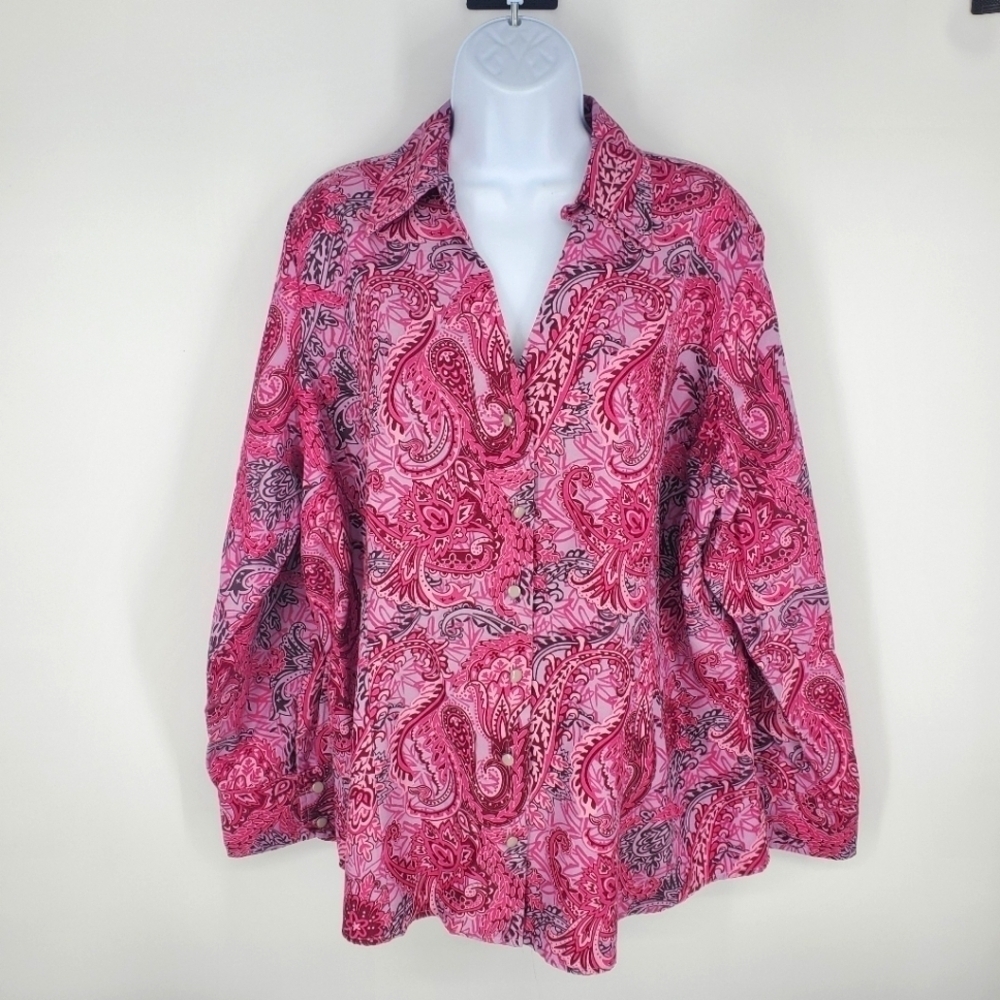 WinterSilks Blouse Women 2X Pink Long Sleeve Shirt